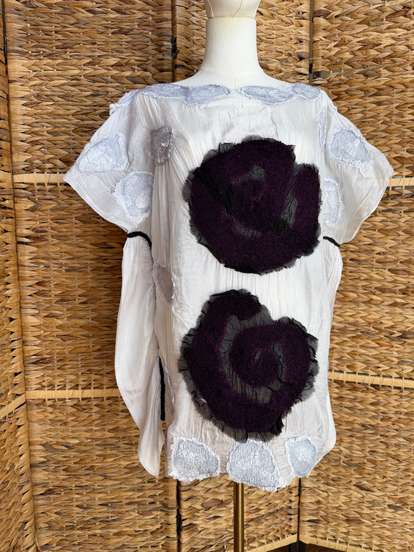 100% Natural Handmade Nuno Felted Silk Merino Wool Linen Bamboo Tunic Vest Eco-Friendly Gauze Blouse One Size S-L
