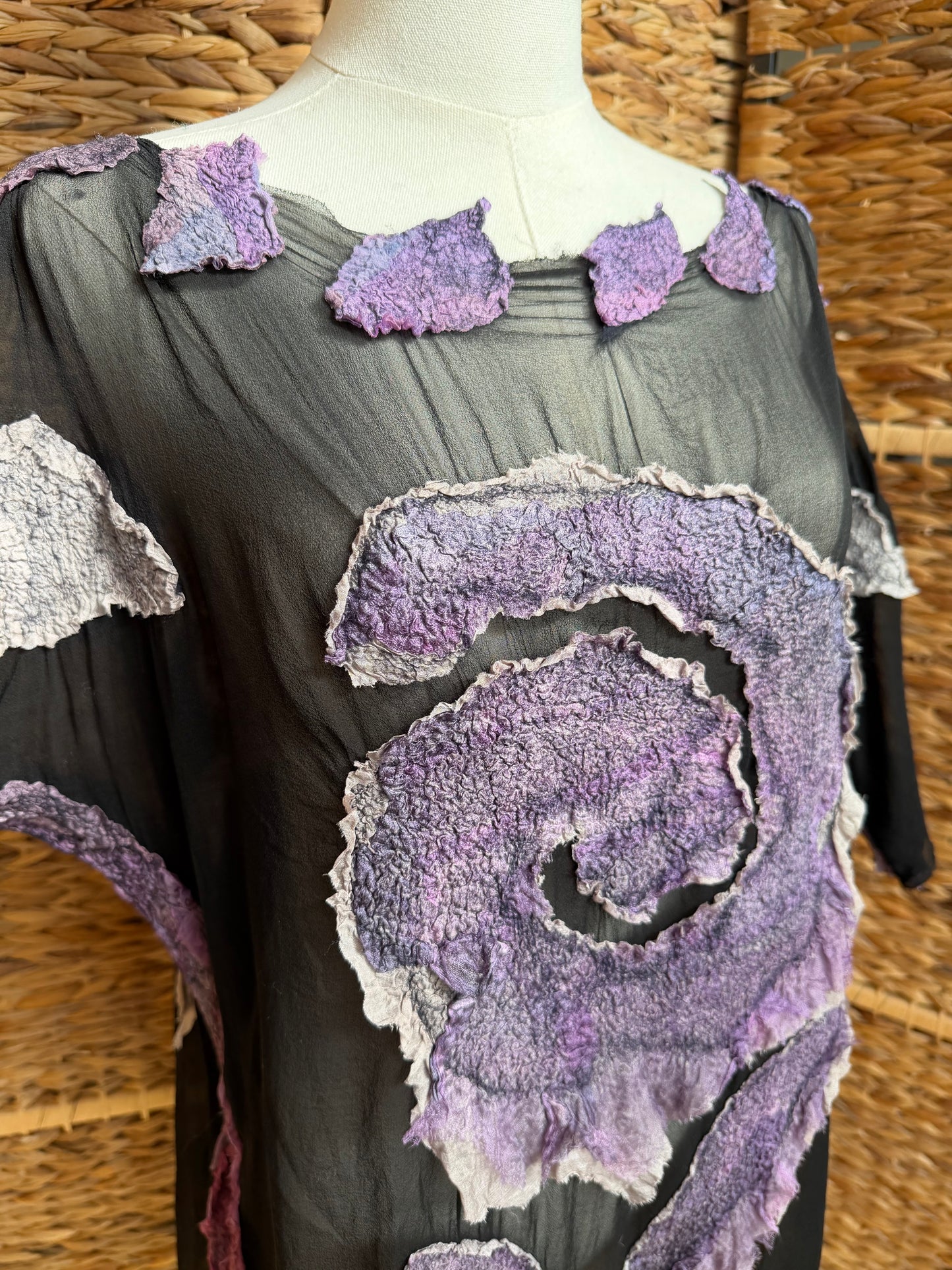 100% natural Handmade Nuno Felted Silk Merino Wool Bamboo Linen Tunic Top Vest Eco-Friendly Gauze Blouse One Size S-L