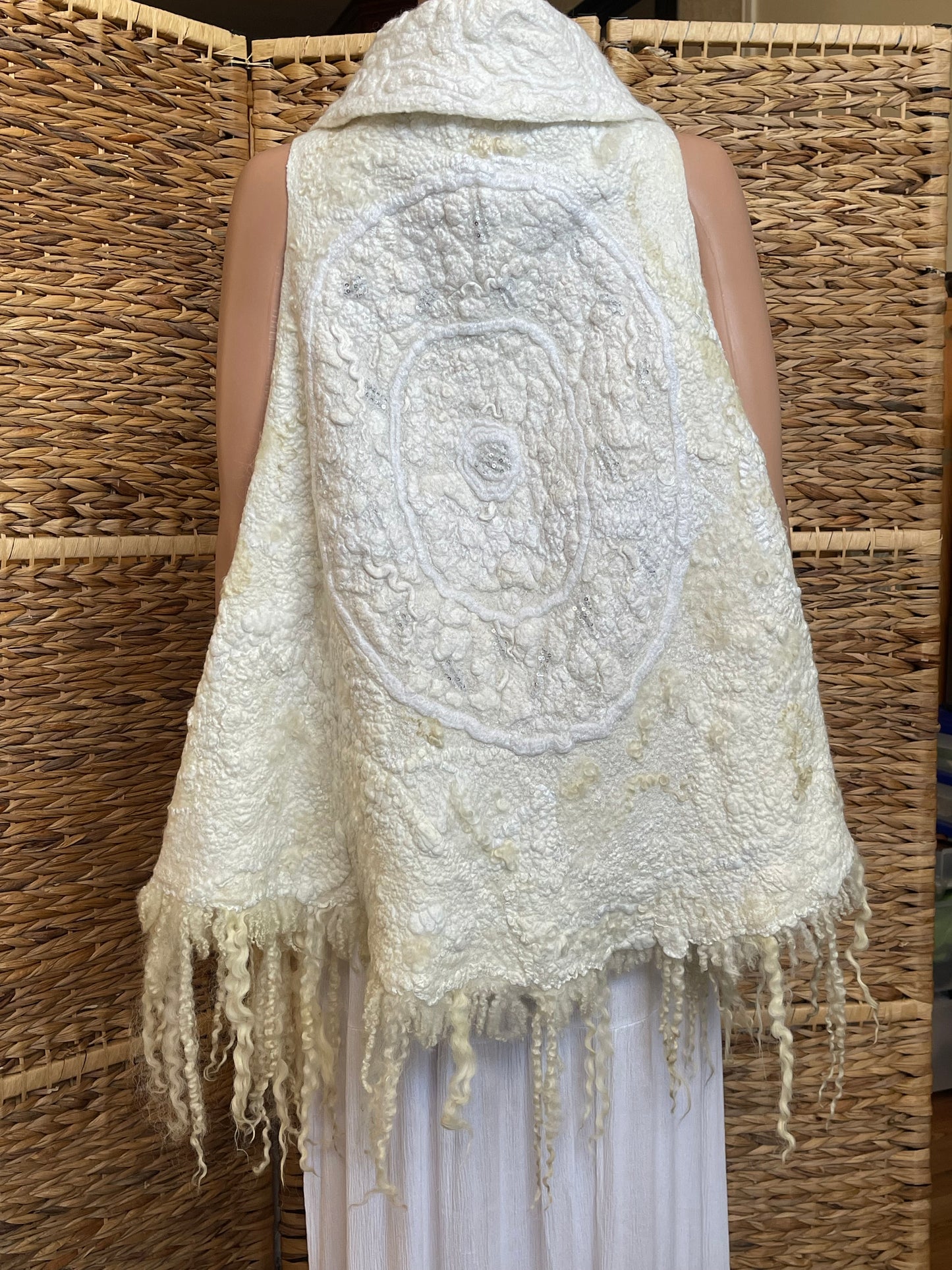 Natural Wool Silk Vest Eco-Fashion Top Handmade Nuno felt Wrap  Wearable  Eco Friendly Bohemian Style Waistcoat Top Sustainable Clothing