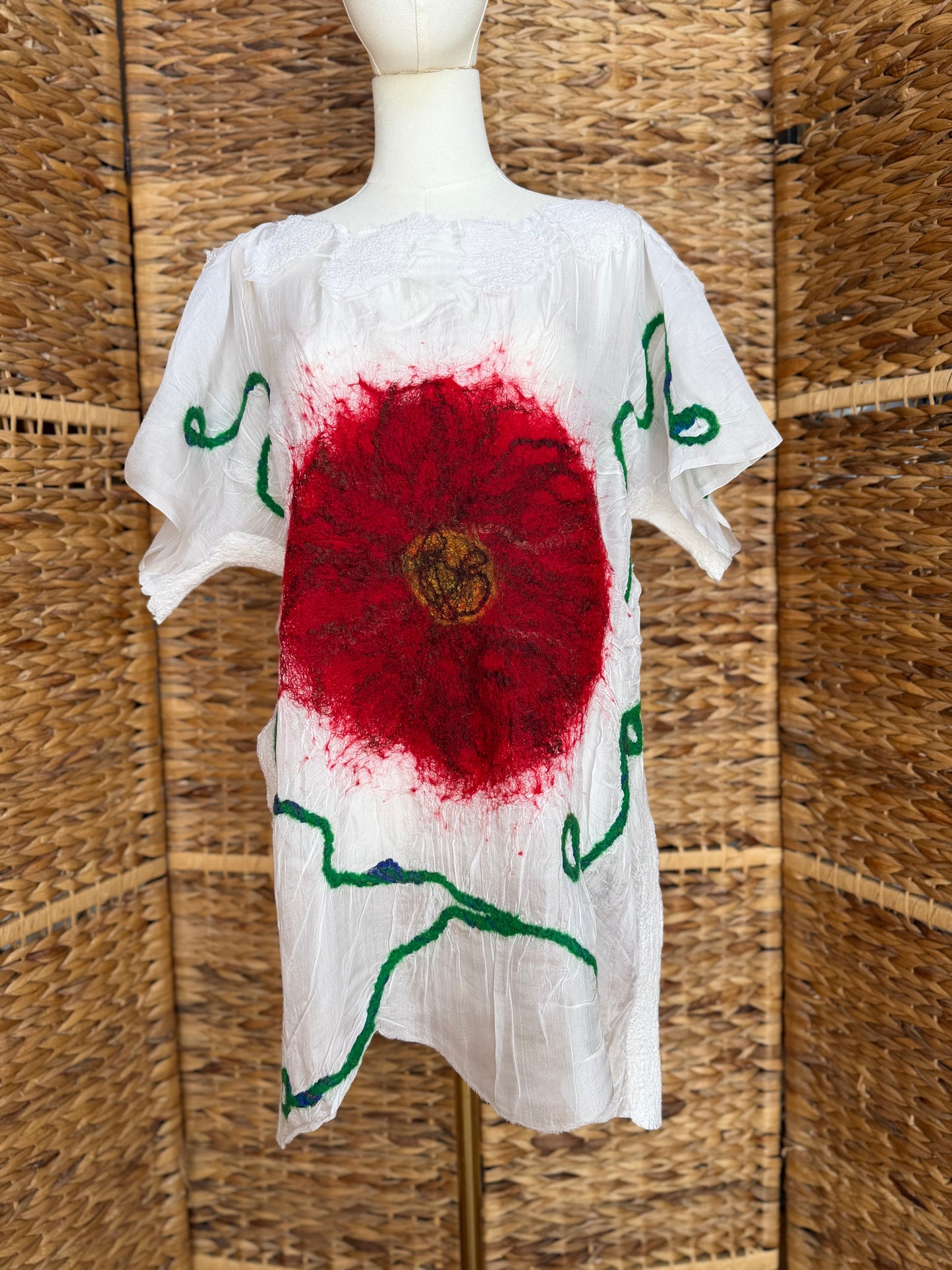 100% Natural Handmade Nuno Felted Silk Merino Wool Linen Bamboo Tunic Vest Eco-Friendly Gauze Blouse One Size S-M
