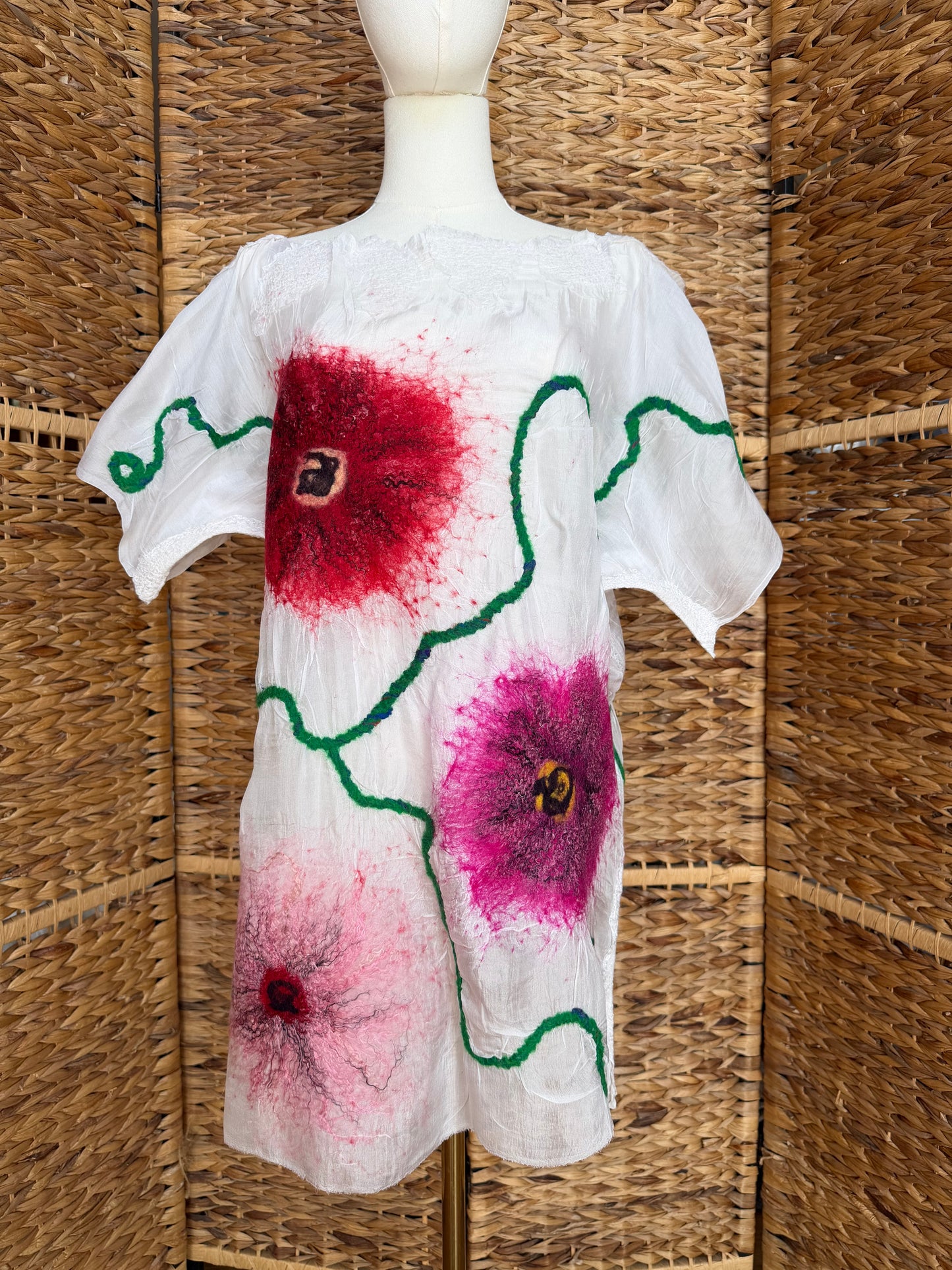 100% Natural Handmade Nuno Felted Silk Merino Wool Linen Bamboo Tunic Vest Eco-Friendly Gauze Blouse One Size S-M