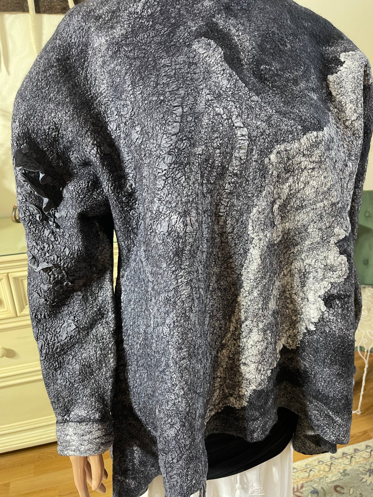 100% Natural Fibers Eco-Fashion Handmade Nuno Felted Silk Wool Eco Friendly Wearable Art Sweater Top Tunic Blouse Sweatshirt  One Size S-XL