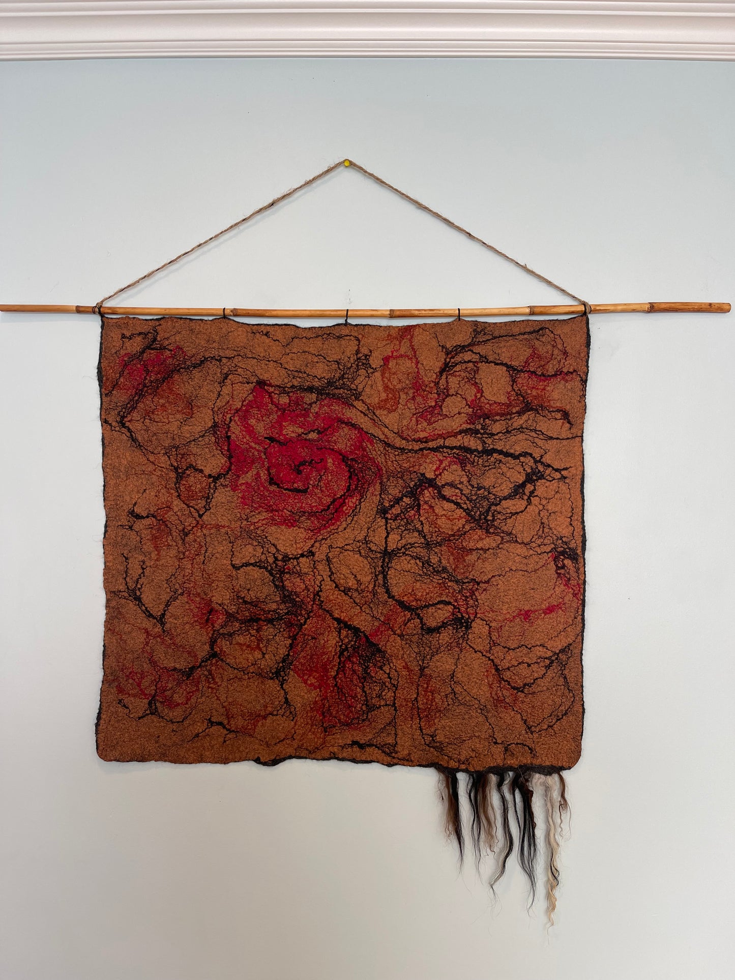 100% natural wool felted wall art hanging/home  decor“ The Desert Rose ”. Size 25”/28”” .Natural merino wool and other natural fibers