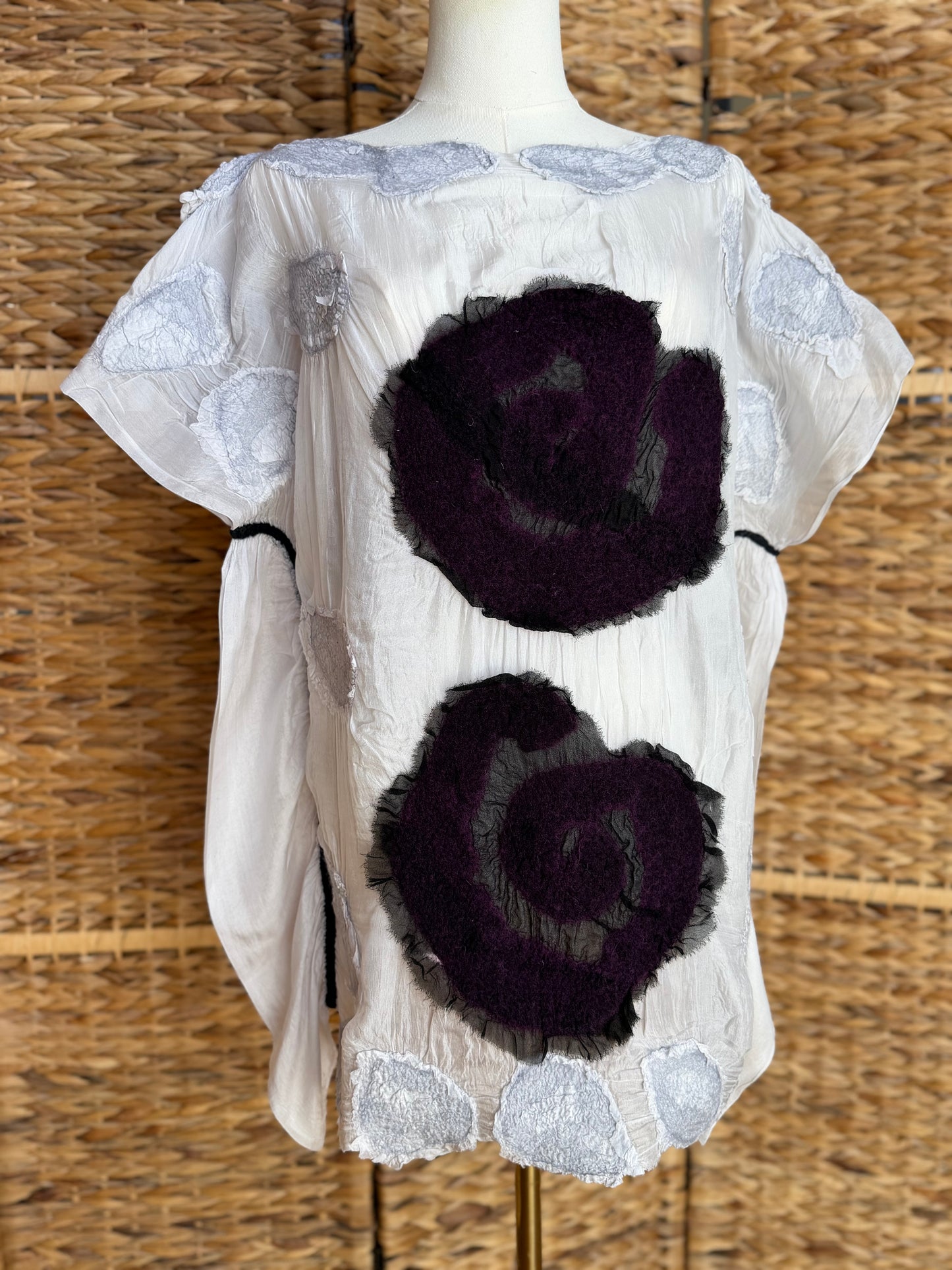 100% Natural Handmade Nuno Felted Silk Merino Wool Linen Bamboo Tunic Vest Eco-Friendly Gauze Blouse One Size S-L