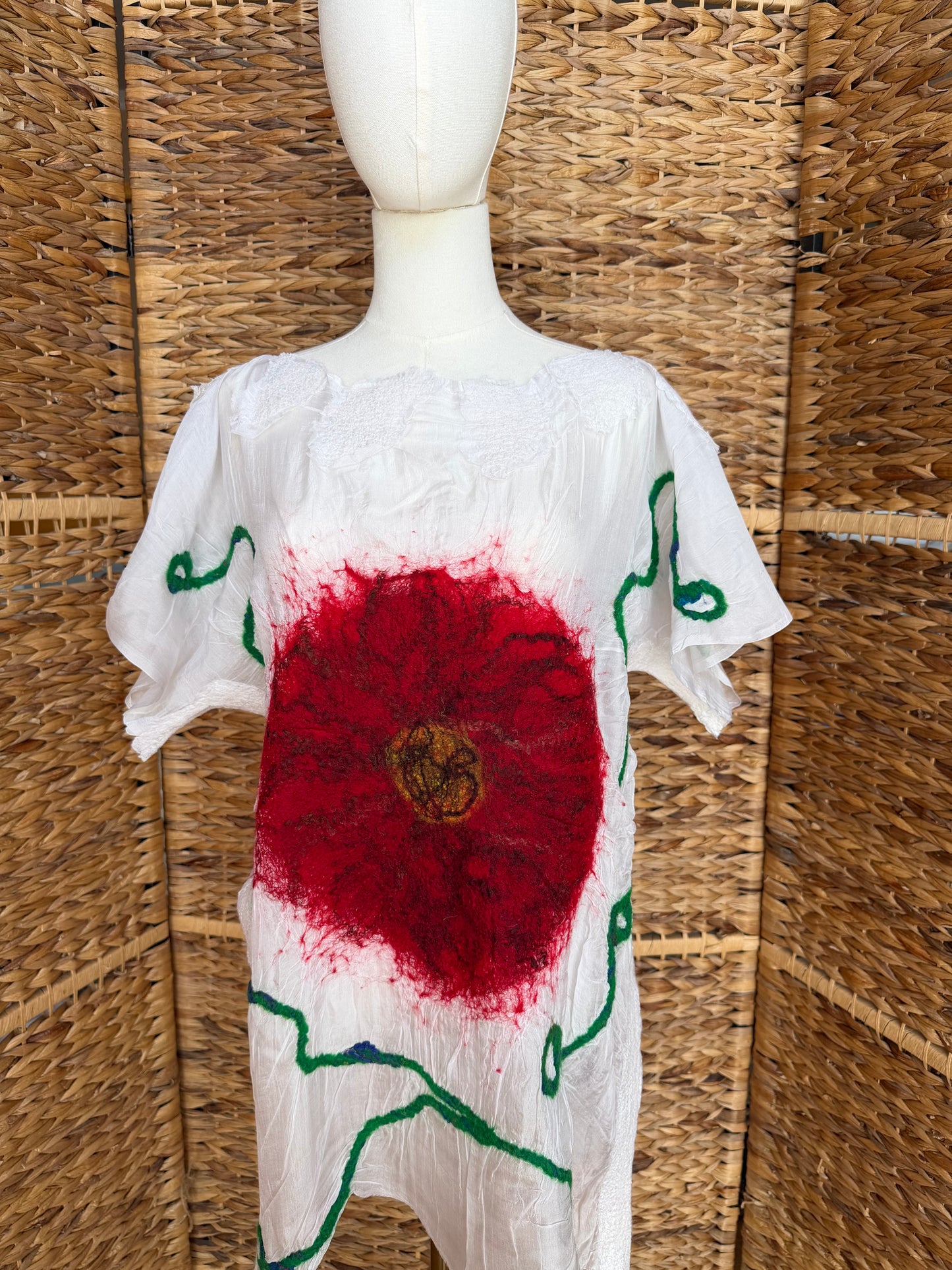 100% Natural Handmade Nuno Felted Silk Merino Wool Linen Bamboo Tunic Vest Eco-Friendly Gauze Blouse One Size S-M