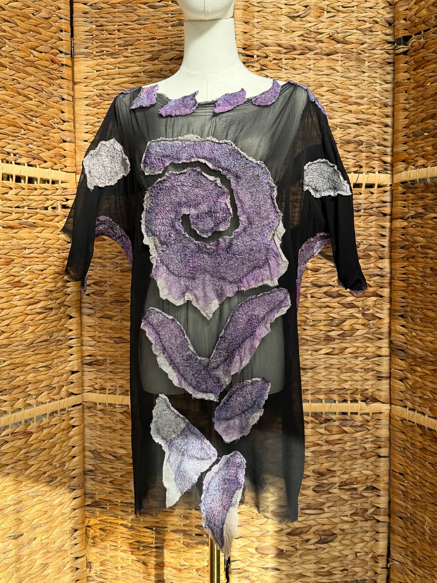 100% natural Handmade Nuno Felted Silk Merino Wool Bamboo Linen Tunic Top Vest Eco-Friendly Gauze Blouse One Size S-L