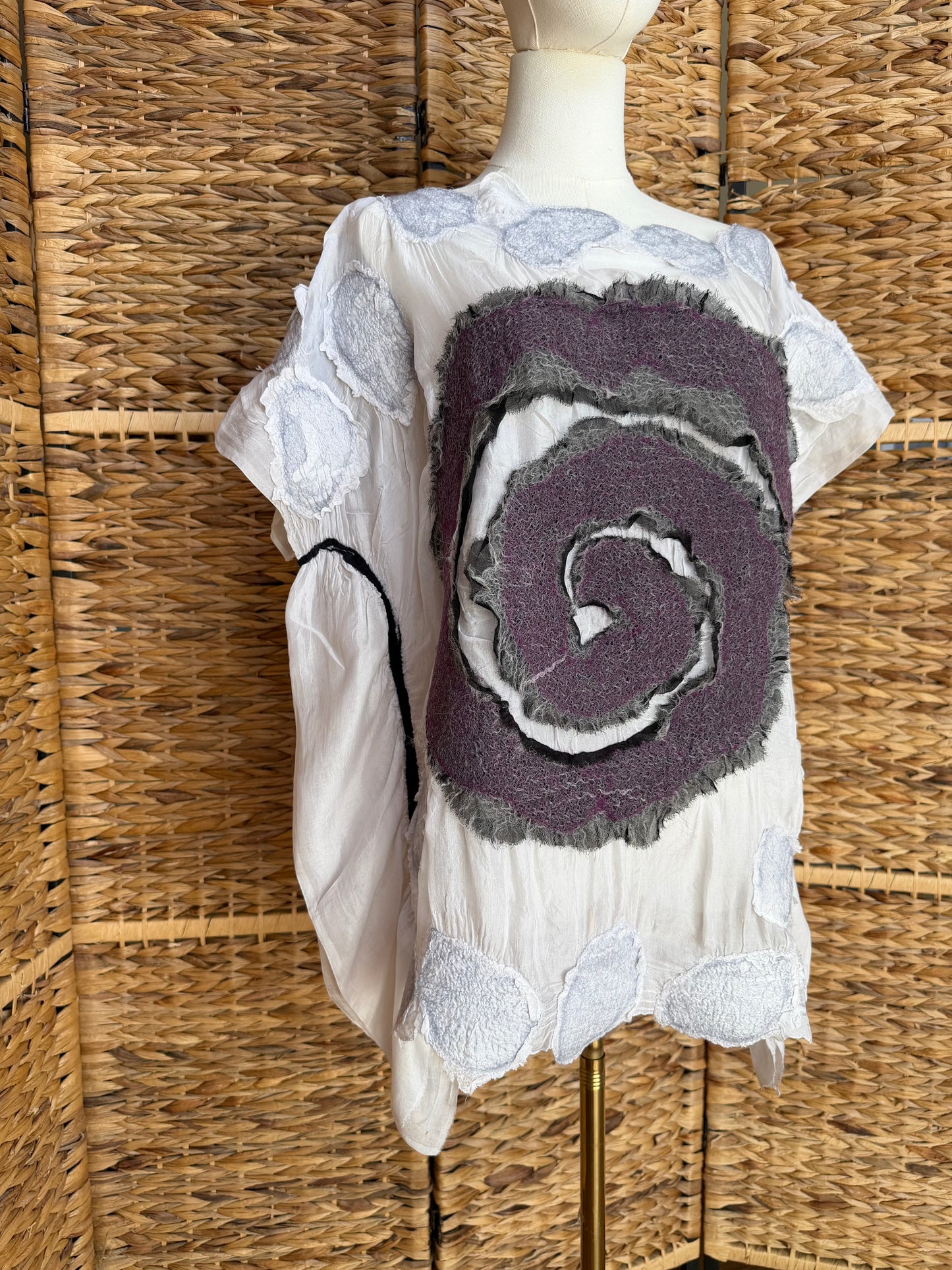 100% Natural Handmade Nuno Felted Silk Merino Wool Linen Bamboo Tunic Vest Eco-Friendly Gauze Blouse One Size S-L