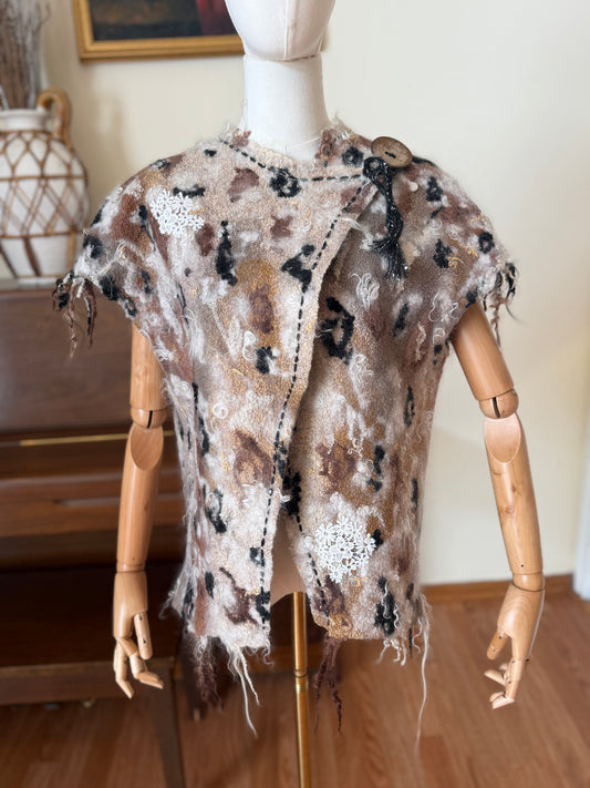 100%Natural Wool Silk Eco-Fashion Handmade Nuno Felted Eco Friendly Vest Top Tunic Blouse Waistcoat Sweater Sweatshirt . Good For One Size S-L