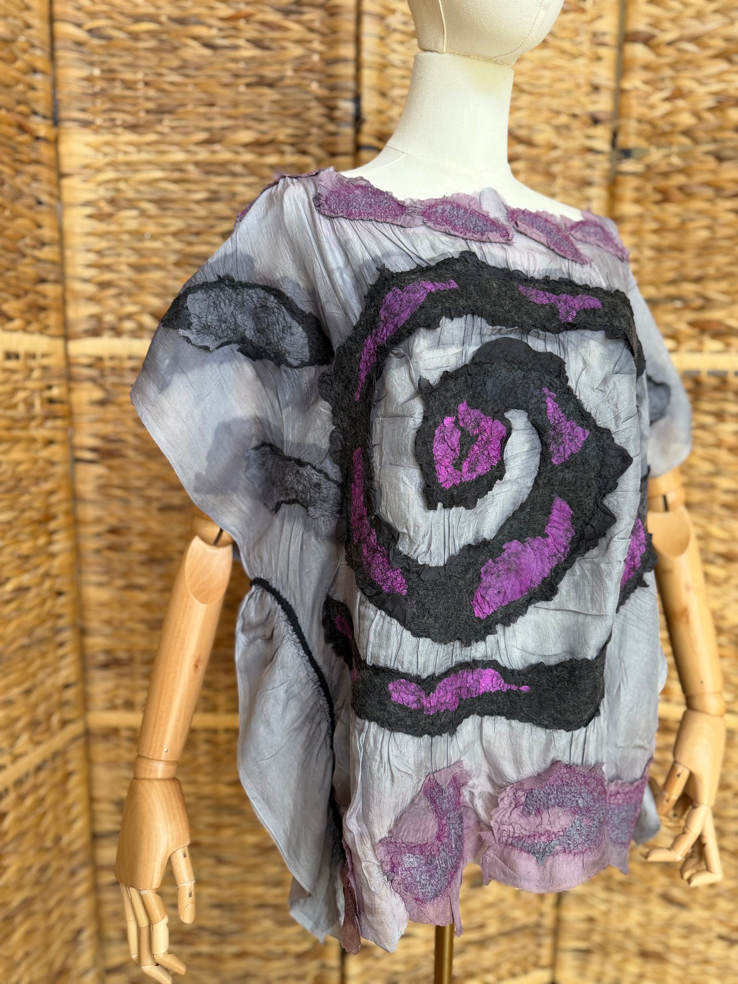 100% Natural Handmade Nuno Felted Silk Merino Wool Linen Bamboo Tunic Vest Eco-Friendly Gauze Blouse One Size S-L