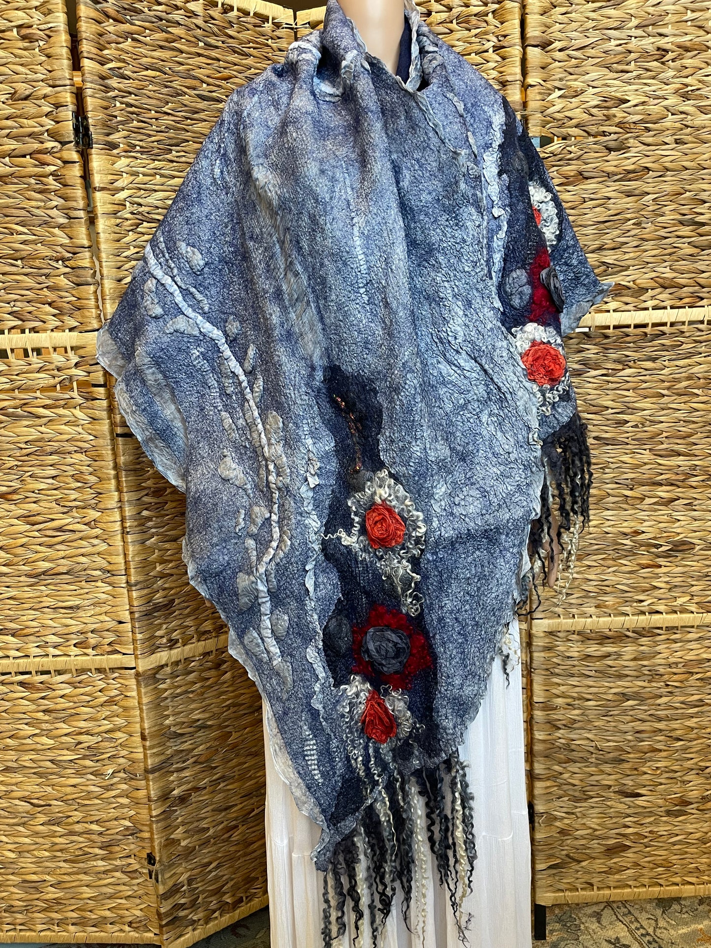 100% Natural Fibers Eco-Fashion Handmade Nuno Felted Eco Friendly Wool/Cotton/Silk Scarf Shawl Ascot Boa Kerchief Neckwear Wrapping  Poncho