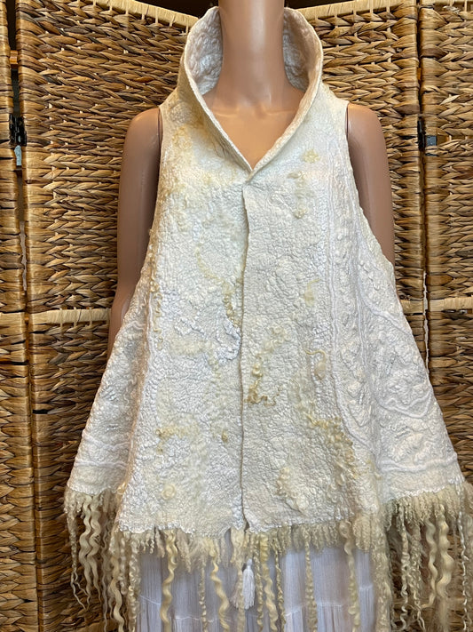 Natural Wool Silk Vest Eco-Fashion Top Handmade Nuno felt Wrap  Wearable  Eco Friendly Bohemian Style Waistcoat Top Sustainable Clothing