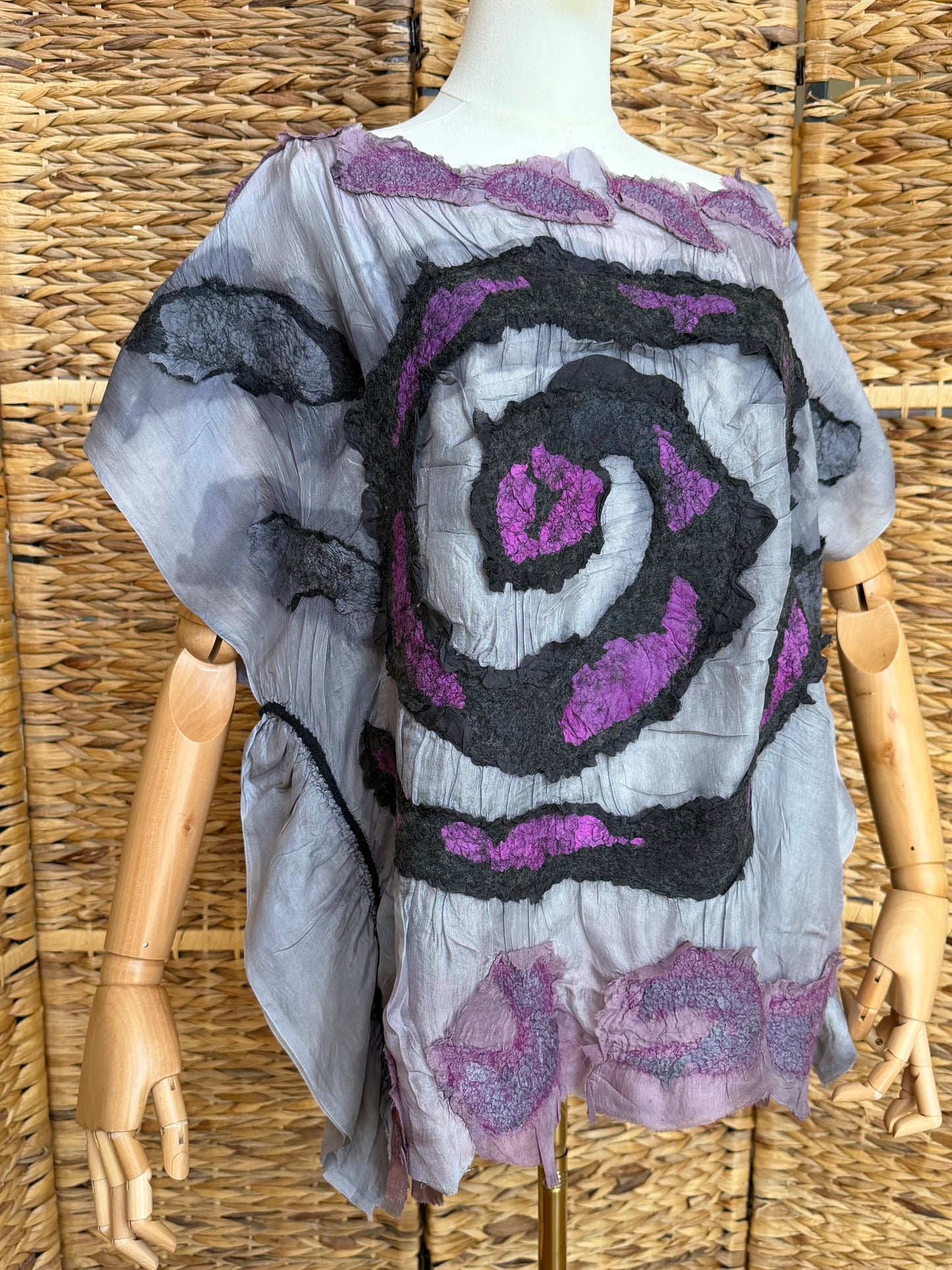 100% Natural Handmade Nuno Felted Silk Merino Wool Linen Bamboo Tunic Vest Eco-Friendly Gauze Blouse One Size S-L