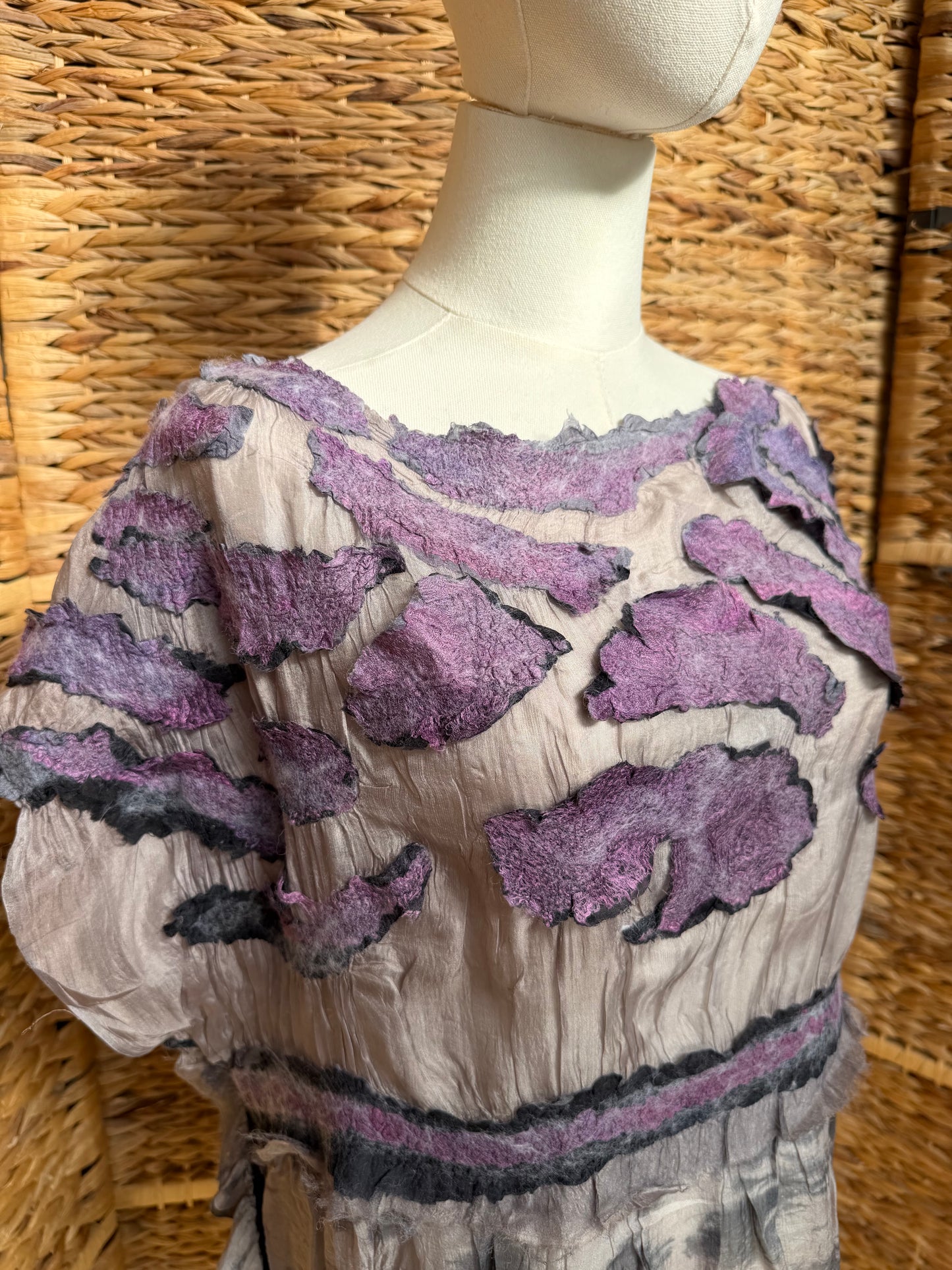 100% Natural Handmade Nuno Felted Silk Merino Wool Linen Bamboo Tunic Vest Eco-Friendly Gauze Blouse One Size S-M