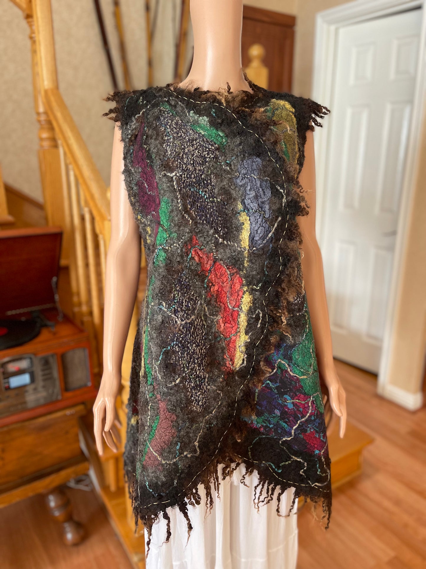 100% Natural Wool Silk Vest Eco-Fashion Top Handmade Nuno felt Wrap Eco Friendly Jacket Bohemian Style Waistcoat Cardigan One Size S-XL