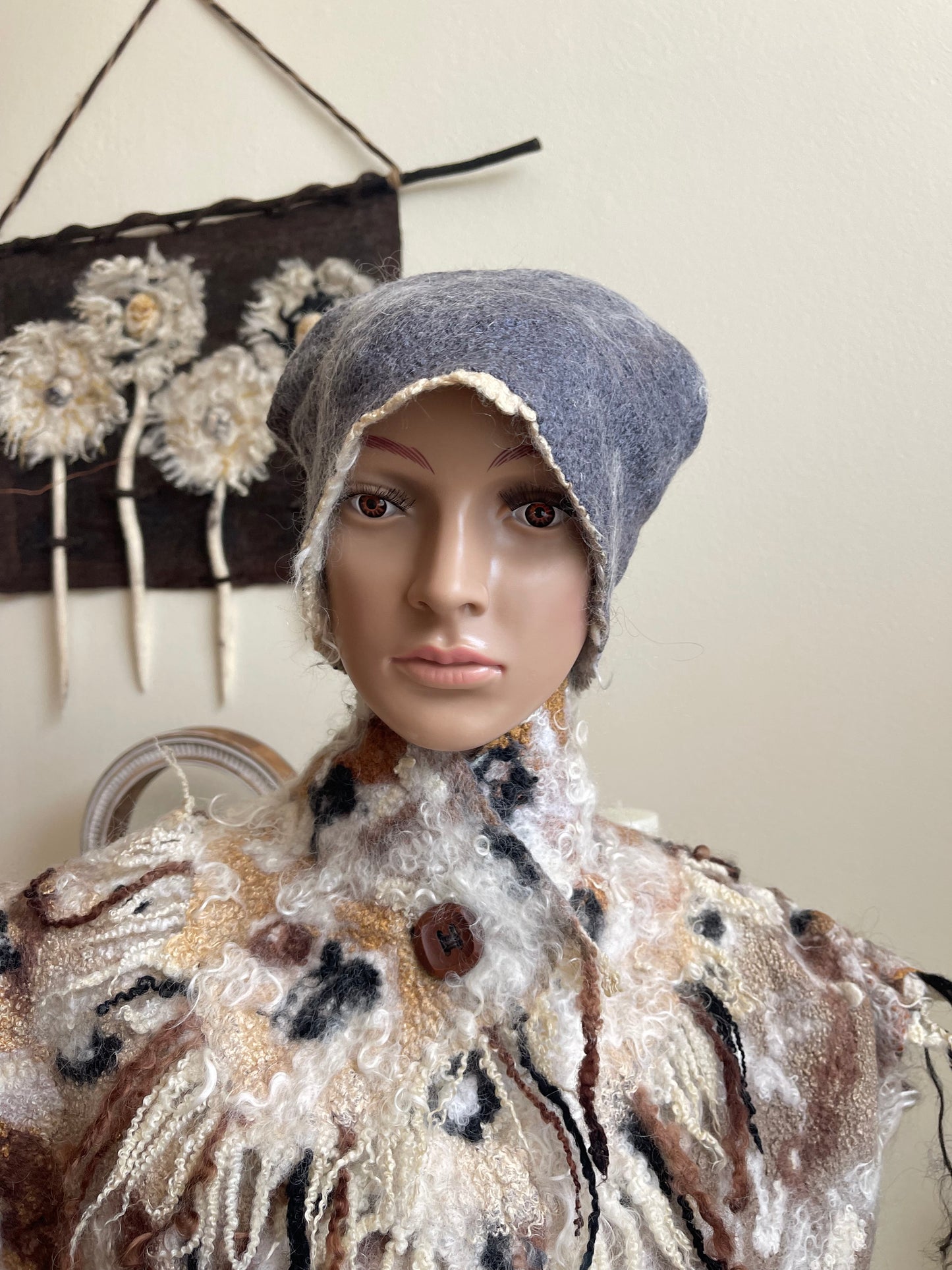 100% Natural Wool Silk Hat Scarf Set Unique Handmade Felted Beanie Wrap Ecofriendly Headwear Neckwear Bohemian Cozy Warm Artisanal Bonnet Muffler