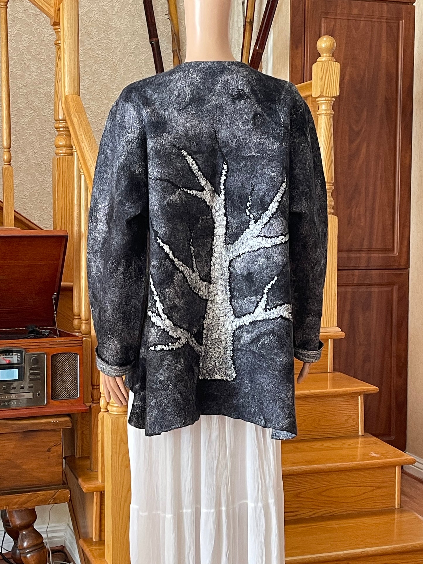 100% Natural Fibers Eco-Fashion Handmade Nuno Felted Silk Wool Eco Friendly Wearable Art Sweater Top Tunic Blouse Sweatshirt  One Size S-XL